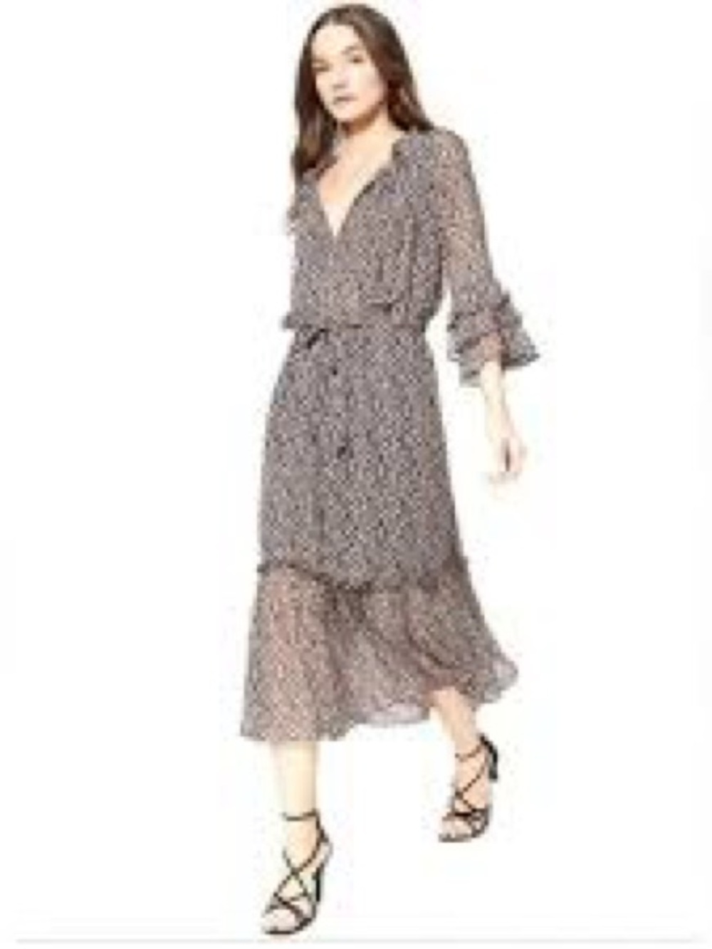 Misa Los Angeles Printed Brown Sheer Midi Dress